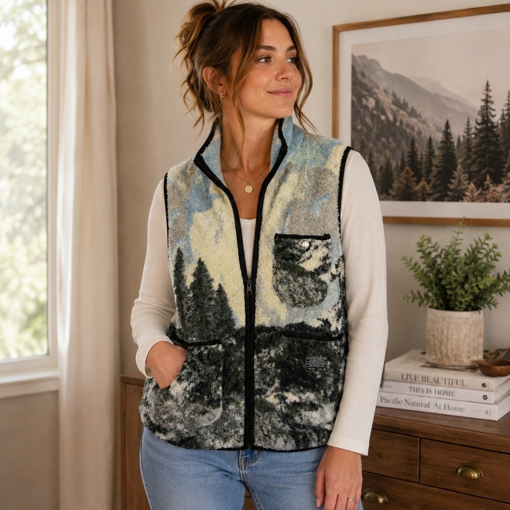 Urban Outfitters Landscape Fleece Vest Forest Mountain Print Gorpcore Womens M